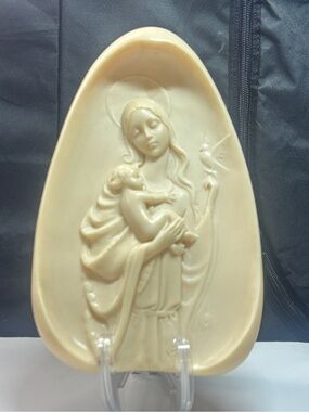 Vintage Madonna & Child Wall Plaque Alabaster Ivory Catholic Decor Religious